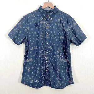 American Eagle Blue Bandana Short Sleeve Button Up